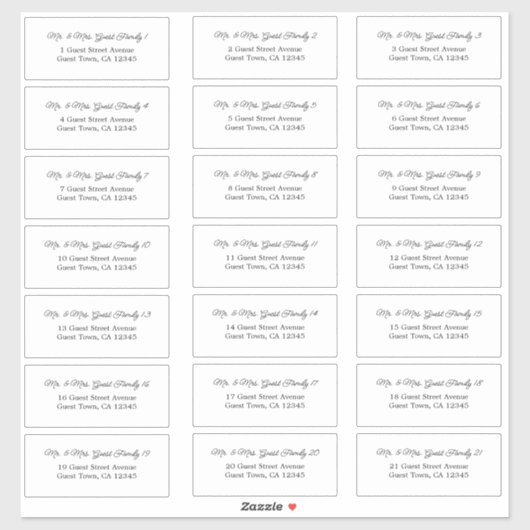 Elegantes Script Wedding Guest Address Labels (Blatt)