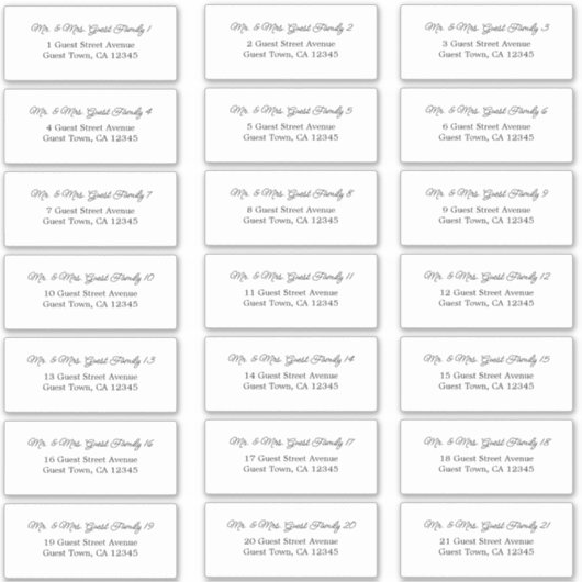 Elegantes Script Wedding Guest Address Labels (Vorderseite)