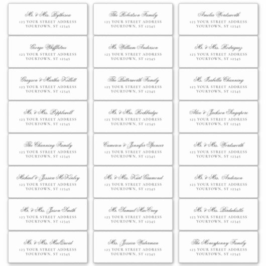 Elegantes Script Wedding Guest Address Labels (Vorderseite)