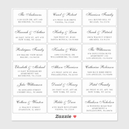 Elegantes Script Wedding Guest Address Labels (Blatt)
