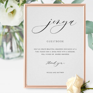 Elegantes Script Wedding Jenga Guestbook Sign Poster