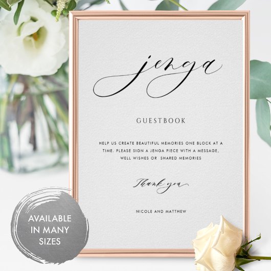 Elegantes Script Wedding Jenga Guestbook Sign Poster