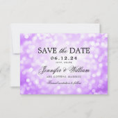 Elegantes Script Wedding Lila Bokeh Lights Save The Date (Vorderseite)