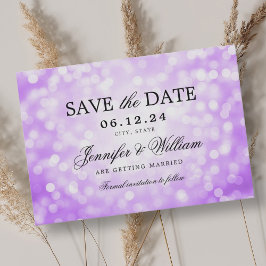 Elegantes Script Wedding Lila Bokeh Lights Save The Date