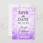 Elegantes Script Wedding Lila Bokeh Lights Save The Date (Vorderseite)