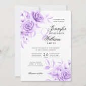 Elegantes Script Wedding Lila Floral w/QR UAWG Einladung (Vorderseite)