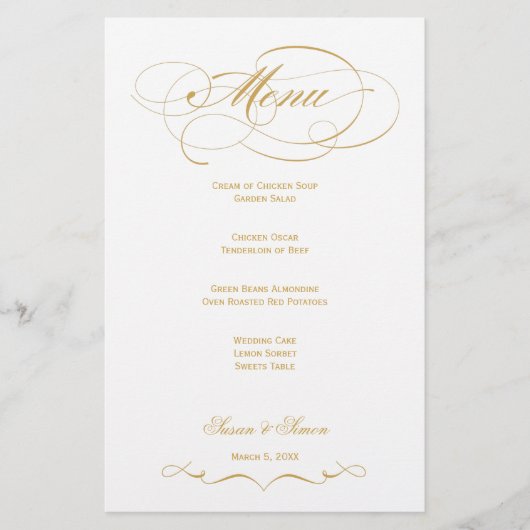 Elegantes Script Wedding Menu - Gold (Vorderseite)