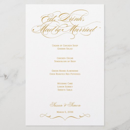 Elegantes Script Wedding Menu - Gold (Vorderseite)