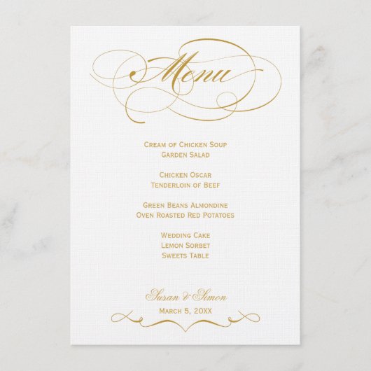 Elegantes Script Wedding Menu - Gold Menükarte (Vorderseite)