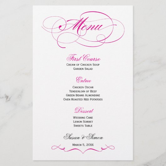 Elegantes Script Wedding Menu - Hellrosa (Vorderseite)