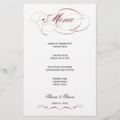 Elegantes Script Wedding Menu - Maroon (Vorderseite)