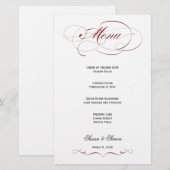 Elegantes Script Wedding Menu - Maroon (Vorne/Hinten)