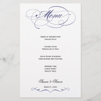 Elegantes Script Wedding Menu - Navy Blue