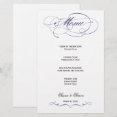 Elegantes Script Wedding Menu - Navy Blue (Vorne/Hinten)
