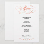 Elegantes Script Wedding Menu - Orange (Vorne/Hinten)