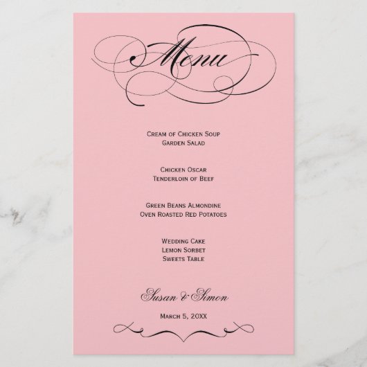 Elegantes Script Wedding Menu - Rosa Rosa (Vorderseite)