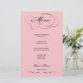 Elegantes Script Wedding Menu - Rosa Rosa (Stehend Vorderseite)