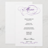 Elegantes Script Wedding Menu - Royal Lila (Vorne/Hinten)
