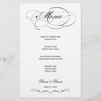 Elegantes Script Wedding Menu - Schwarz