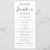 Elegantes Script Wedding Menu Weiß Menükarte (Vorderseite)