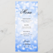 Elegantes Script Wedding Navy Blue Bokeh Lights Menükarte (Vorderseite)