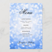 Elegantes Script Wedding Navy Blue Bokeh Lights Menükarte (Vorderseite)