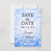 Elegantes Script Wedding Navy Blue Bokeh Lights Save The Date (Vorderseite)