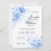 Elegantes Script Wedding Navy Blue Floral w/QR UAW Einladung (Vorderseite)