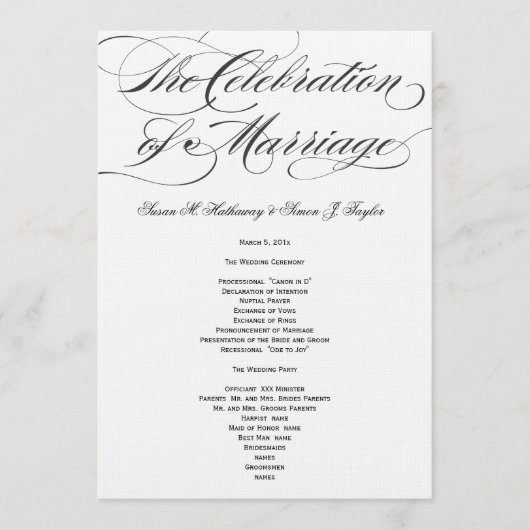 Elegantes Script Wedding Program - Black Programm (Vorderseite)