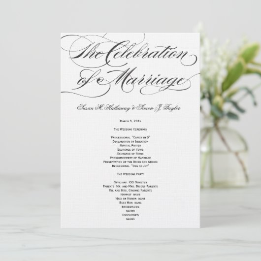 Elegantes Script Wedding Program - Black Programm (Stehend Vorderseite)