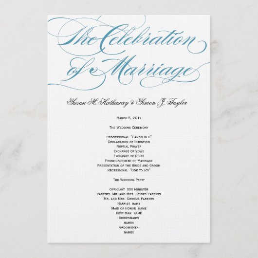 Elegantes Script Wedding Program - Blue Programm (Vorderseite)