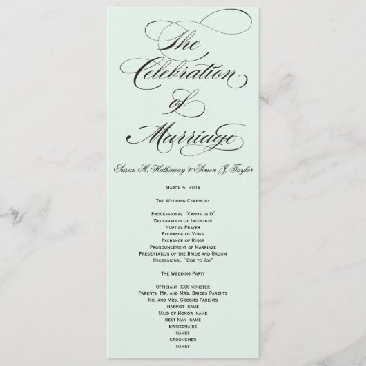 Elegantes Script Wedding Program - Blue Programm (Vorderseite)