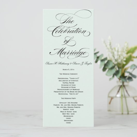Elegantes Script Wedding Program - Blue Programm (Stehend Vorderseite)