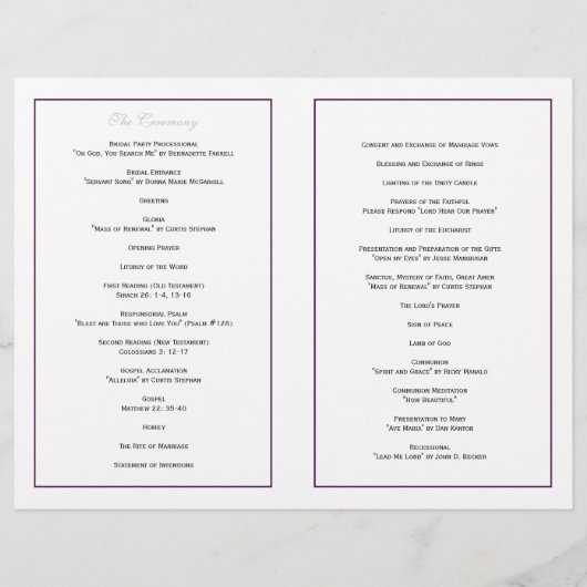 Elegantes Script Wedding Program - Eggplant Lila (Rückseite)