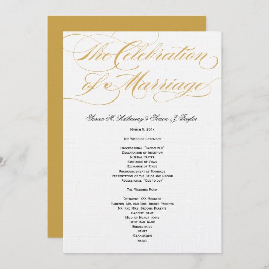 Elegantes Script Wedding Program - Gold & Black Programm (Vorne/Hinten)