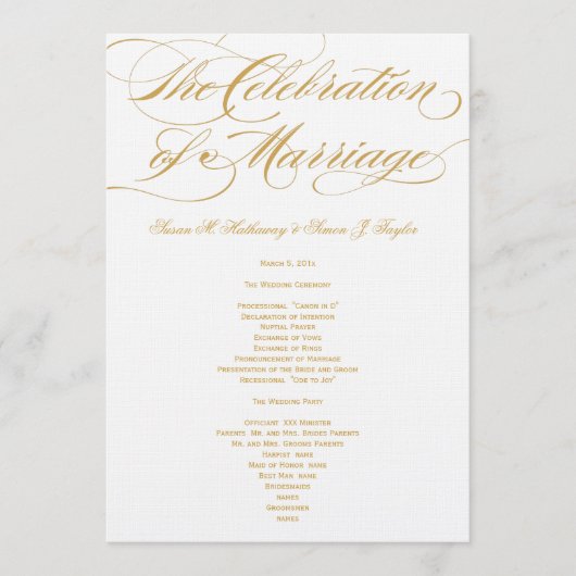 Elegantes Script Wedding Program - Gold Programm (Vorderseite)