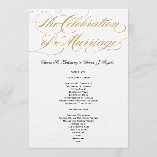 Elegantes Script Wedding Program - Gold Programm (Vorderseite)