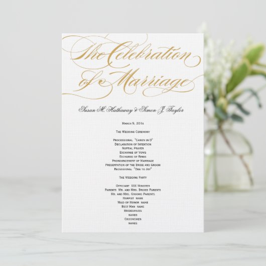 Elegantes Script Wedding Program - Gold Programm (Stehend Vorderseite)