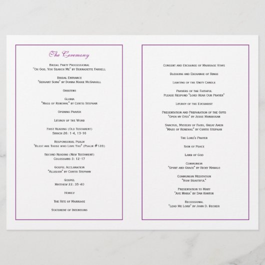 Elegantes Script Wedding Program - Lila (Rückseite)