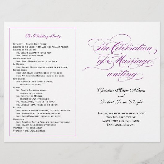 Elegantes Script Wedding Program - Lila (Vorderseite)