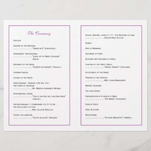 Elegantes Script Wedding Program - Lila (Rückseite)