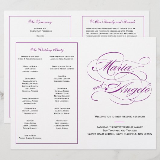 Elegantes Script Wedding Program - Lila (Vorne/Hinten)