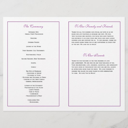 Elegantes Script Wedding Program - Lila (Rückseite)