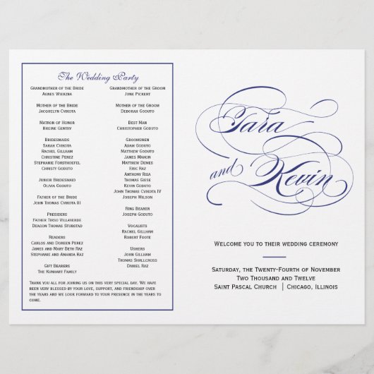 Elegantes Script Wedding Program - Navy (Vorderseite)