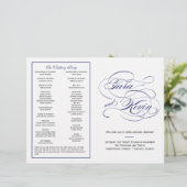 Elegantes Script Wedding Program - Navy (Stehend Vorderseite)