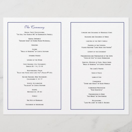 Elegantes Script Wedding Program - Navy (Rückseite)