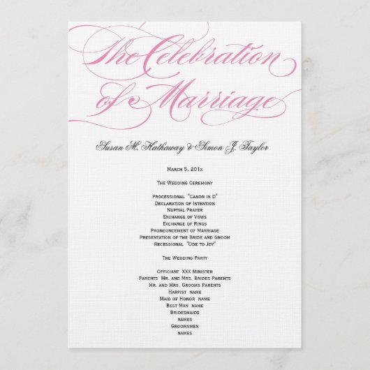 Elegantes Script Wedding Program - Rosa Programm (Vorderseite)