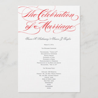 Elegantes Script Wedding Program - Rot Programm