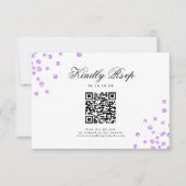 Elegantes Script Wedding QR UAWG Lila Confetti RSVP Karte (Vorderseite)