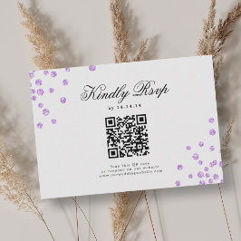 Elegantes Script Wedding QR UAWG Lila Confetti RSVP Karte